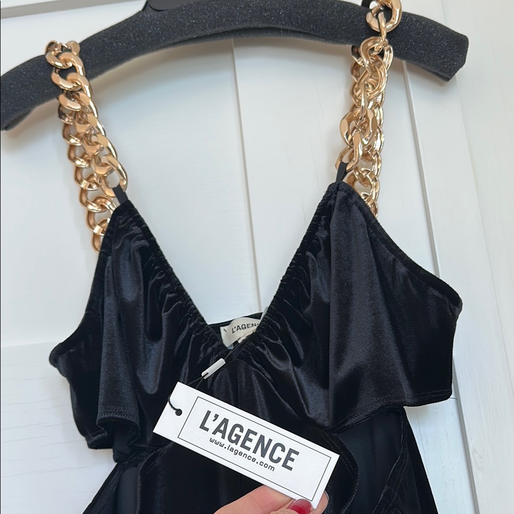 L'AGENCE Beatriz Cut Out Black Velvet Dress